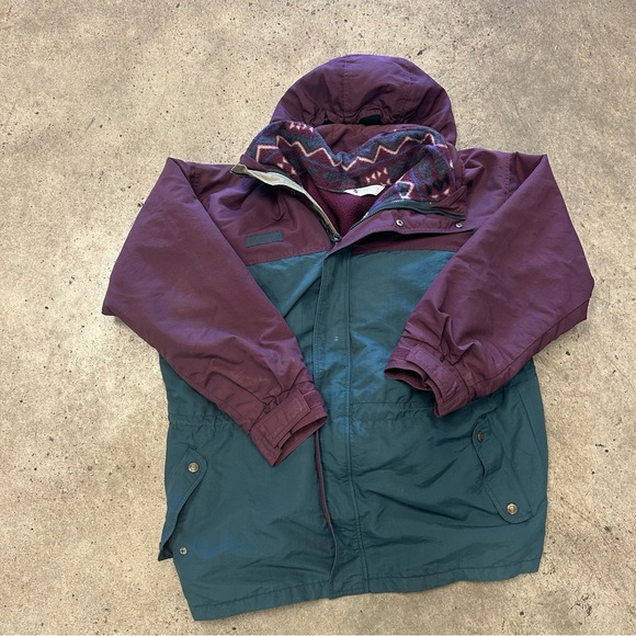 Columbia Other - Men’s VTG Columbia Coat 3 in 1 Size Large Fleece Parka Hooded Purple Green Aztec